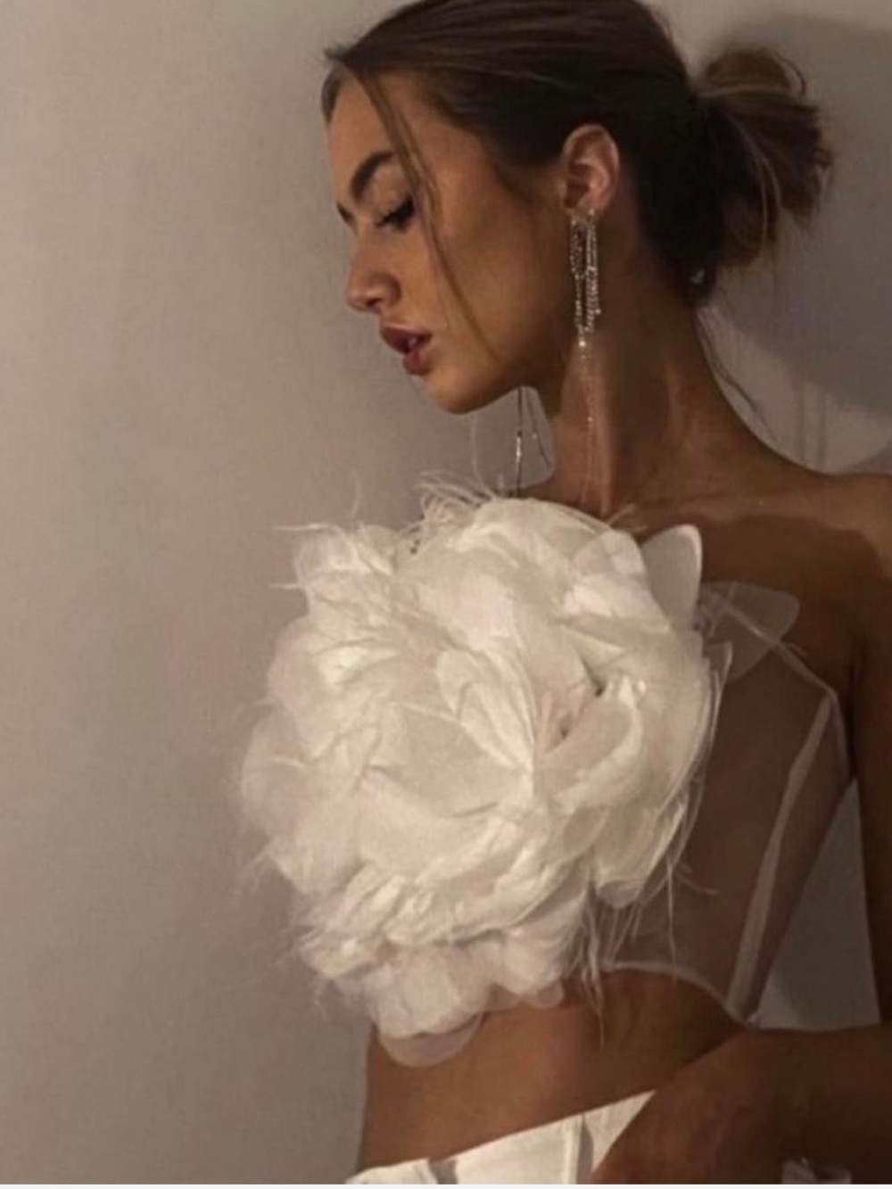 Strapless White Floral Organza Tube Top by Par Violet NWT